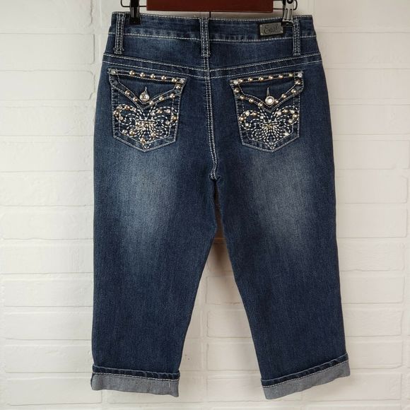 Earl Jean Crop Capri Jeans Cuffed Size 4 Bling - Picture 4 of 9